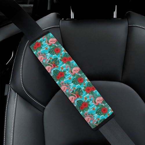 2 Pack Hawaiian Pink Flamingo Flower Seat Belt Shoulder Pad Universal Soft and Comfortable Seat Belt Covers Cushion for Kids, Most Cars, Comfortable Driving - color: Pattern 85