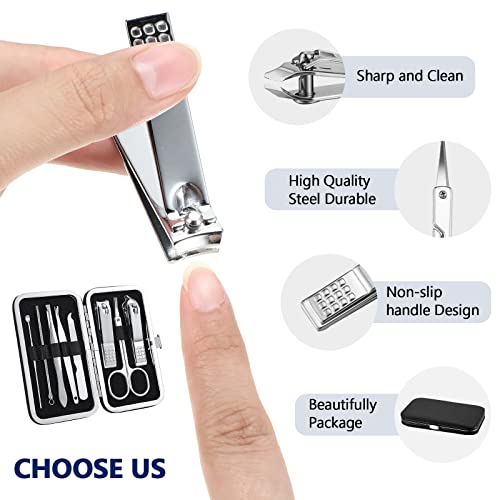 Geosar 12 Sets Manicure Set Nail Clippers Pedicure Kit 8 in 1 Grooming Stainless Steel Kits Nail Care Tools with Travel Case for Employee Coworker Teachers Nurse Gifts(Black) - color: Black