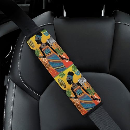 2 Pack Black Woman Ethnic Afro African Traditional Exotic Tribal Car Seat Belt Pad Soft Padded Automotive Seat Belt Protector for Child, Stroller Pushchair High Chair, Shock Absorption - color: Pattern 664