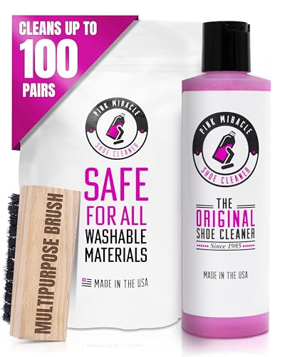 Pink Miracle Shoe Cleaner Kit with Bottle and Brush For Fabric Cleaner For Leather, Whites, Suede and Nubuck Sneakers - size: 32 Oz