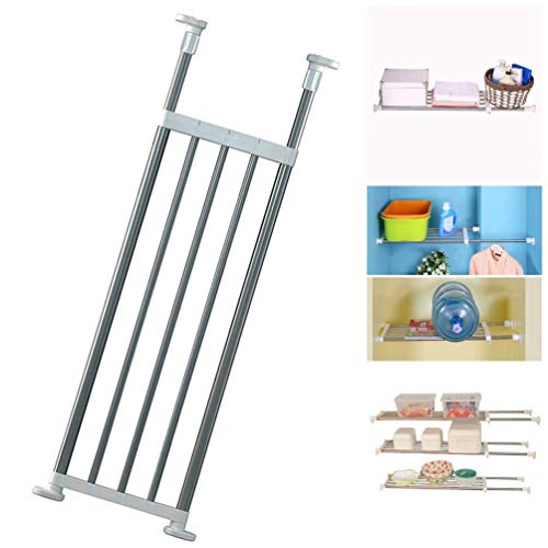 BAOYOUNI Expandable Closet Tension Shelf Rod Organizer Adjustable Storage Rack Heavy Duty Clothes Hanger Metal Space Saving Divider for Bathroom Kitchen Cupboard Wardrobe Bookshelf 32''-46'', Ivory | Adjustable Wardrobe Divider Rod，Space Saving Clothes St