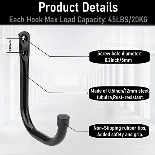 Garage Hooks, 6 Pack Heavy Duty Storage Hooks, 4.1Inch Garden Tool Utility Hooks, Fastening Hooks for Wall Mounting Load Capacity 45lbs - size: 5.5Inch x 4.1Inch