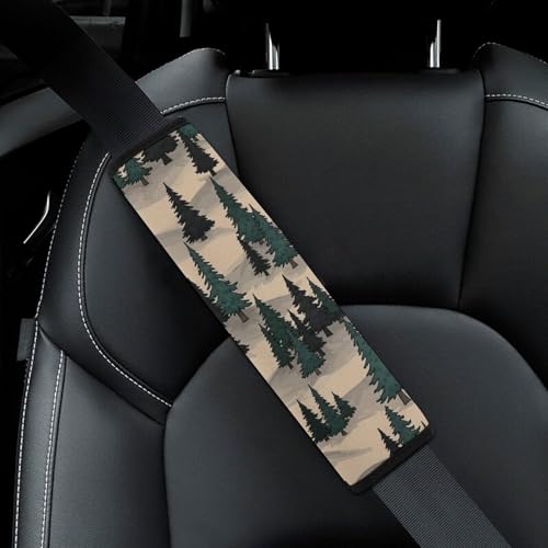 2PCS Nature Woodland Mountain Print Western Pine Trees Car Seat Straps Shoulder Pads Universal Soft and Comfortable Seat Belt Covers Cushion for Child, All Vehicles, Shock Absorption - color: Pattern 88