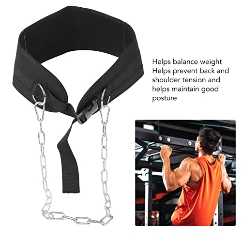 Adjustable Dip Belt, Heavy Duty Dip Belt with Chain and Carabiner for Dips Pull Ups Weightlifting Exercises, Premium Fabric Weighted Belt for Men and Women