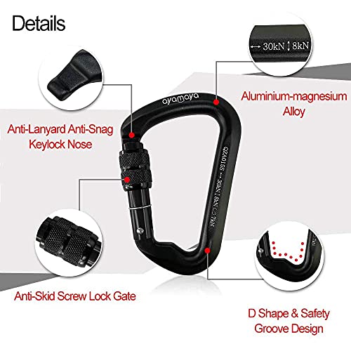 Ayamaya Climbing Carabiners - 3 Pack Screwgate Locking Carabiner 30KN (6744 lbs) Heavy Duty Gears for Rock Climbing, Rappelling, Swing Rescue & Gym, Large D-Shaped Carabiners - color: Black
