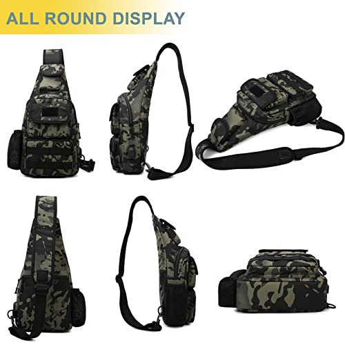 Tactical Shoulder Bag - 1000D Molle Military Backpack Outdoor Daypack Chest Pack (Darkblue) - color: Darkblue