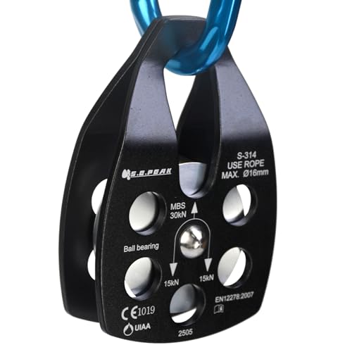 SEPEAK 30kN Large Rescue Pulley Sheave with Swing Plate CE UIAA, Portable Outdoor Climbing Pulley for Backyard Zipline,Fits Rope up to 16 mm/Holds Up to 6750lbs - color: Black