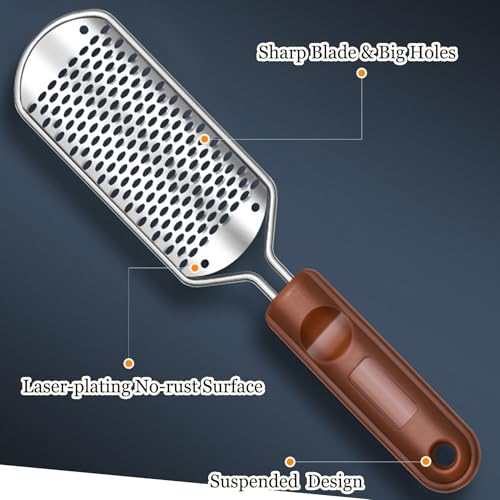 2 Pcs Foot Files Callus Remover, Stainless Steel Professional Pedicure Foot Rasp Scrubber Foot Care Tools to Removes Hard Skin Corns for Dry and Wet Fee - style: 2 X Foot Files(Black/Brown)