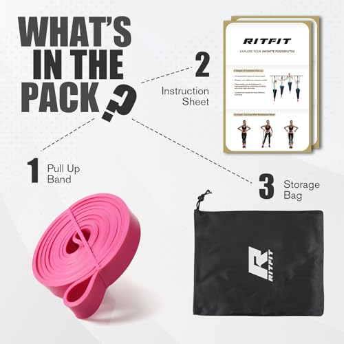 RitFit Pull Up Assist Band in Natural Latex for Stretching and Mobility | Resistance Band,Eco-Friendly Latex, Pull-Ups Powerlifting, Physical Therapy Rehab, Full-Body Training, Mobility Training - color: Rose Pink