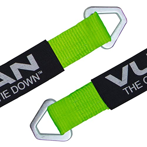 VULCAN Car Tie Down Axle Strap with Wear Pad - 2 Inch x 36 Inch - 4 Pack - High-Viz - 3,300 Pound Safe Working Load - size: 2" x 36" Hi Viz Green (4 Pack)