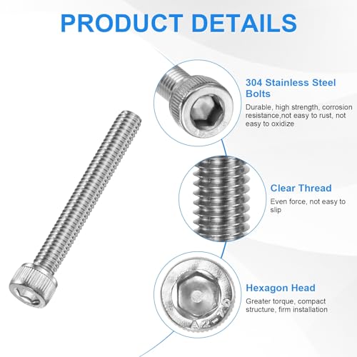 M METERXITY 20-Pack M6 x 45mm Socket Head Cap Screws, 304 Stainless Steel Hex Machine Bolts, Allen Socket Drive Screw with Hex Wrench for Repair/DIY, Fully Threaded Fasteners Kit [Silver] - size: M6 x 45mm