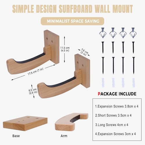 Surfboard Wall Mount Wooden Surf Board Wall Racks for 1 Board | Storage and Display Your Surfboards / Skimboards / Skateboards