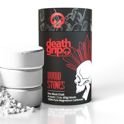 Death Grip Doom Stone Chalk Discs – 4 x 60g Gym Chalk Blocks – 100% Pure Magnesium Carbonate for Rock Climbing, Bouldering, Weightlifting, Gymnastics & Training
