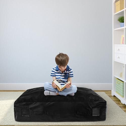 Goplus Crash Pad, (4.75x4.75ft/ 4x3ft) Sensory Mat with Foam Blocks and Washable Velvet Cover for Kids and Adults Play, Therapy, Jump, Relax - color: 48"x36",Black