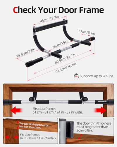 Abahub Home Pull Up Bar - Doorway Mount for Apartments | 265lb Heavy-Duty Strength Trainer | Multi-Grip Space Saver