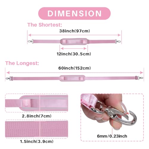 59 Inch Shoulder Straps, Soft with Ultra-Thick Fixed Shoulder Pad, Two Way Independently Adjustable Buckle Replacement Straps for Laptop Bag Messenger Bag Tool Bag Luggage,Pink - color: Pink, size: 59 inch