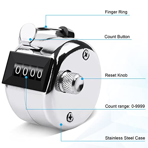 Oligei 2 Pack Metal Hand Counter Four-Digit Counter with Nylon Lanyard Silver Counter Click Counter Handheld Click Counter Digital Counting