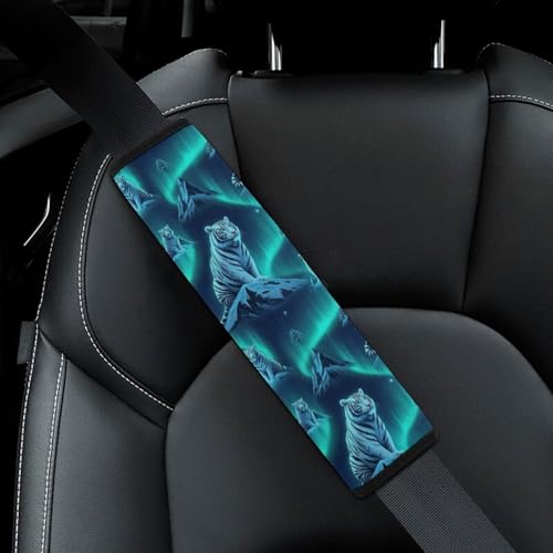 Soft Padded Car Seat Belt Pad for Child, Most Cars, 2 Piece Ice White Tiger Art Seat Belt Cushion Comfortable Driving - color: Pattern 1020