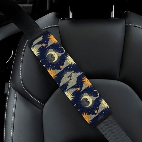 2 Piece Sun Moon Celestial Hippie Sun Moon Car Seat Belt Pad Breathable Seat Belt Cushion for Child, Stroller Pushchair High Chair, Easy Install (No Tool) - color: Pattern 678