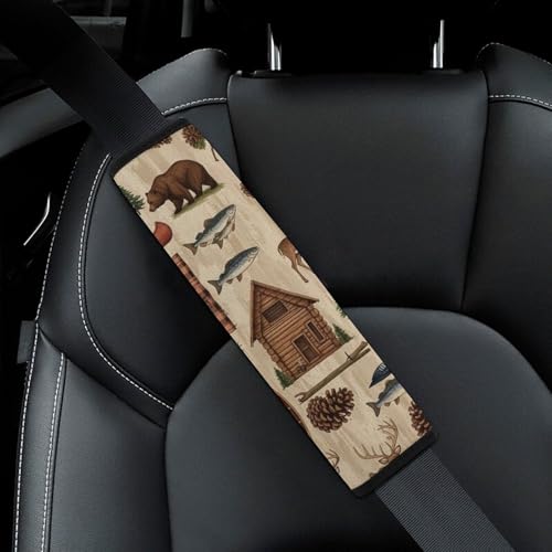 Soft Padded Car Seat Belt Pad for Elderly Support, Stroller Pushchair High Chair, 2 Pack Hunting Cabin Country Fish Deer Bear Shoulder Harness Cover Anti-Slip Pad - color: Pattern 1013
