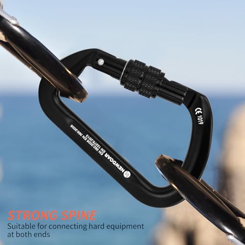 NewDoar CE Certified 30kN-6744lbs Climbing Carabiner Professional, Heavy Duty D Screwgate Clip, for Climbing,Rappelling,Hunting, Rescue - color: Screwgate/Black/5pcs