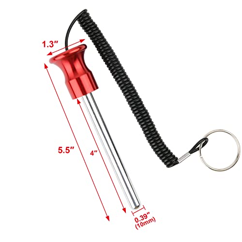 Cosmos Gym Weight Stack Pin Universal Replacement Selector Lock Pin Detent Hitch Pin, Tensile 3/8" Dia. & 4" Locking Space with Lanyard, for Gym Equipment Machine Weight Plate - color: Red Knob