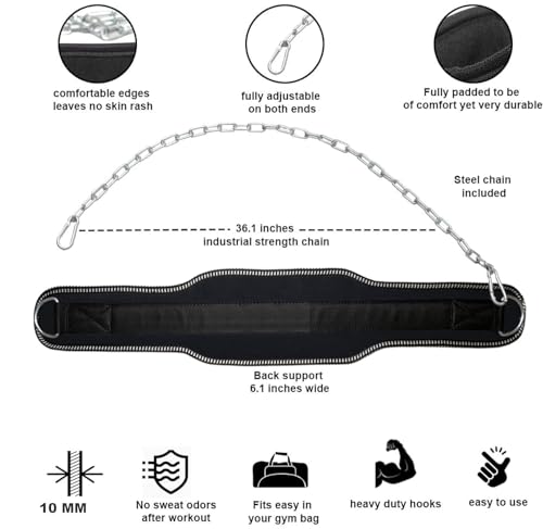 Sports DIP Belt with Steel Chain 36 INCHES Weighted Chain for DIPS Pull UPS Weight Lifting ONE Size FITS All
