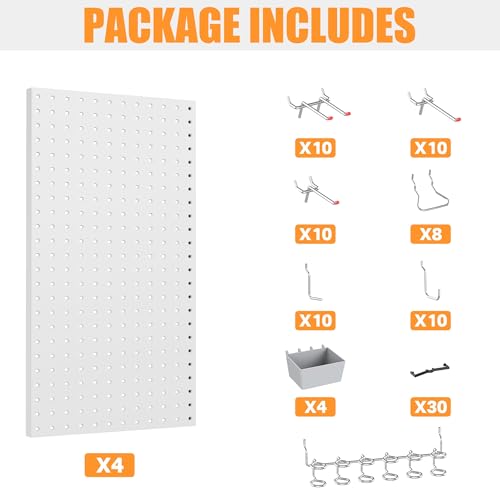 TORACK Garage Tools Organizer Boards Kit with Hooks, Modular Wall-Mounted Tool Storage Pegboard for Workbench(Gray, 4 Panels with Hooks)