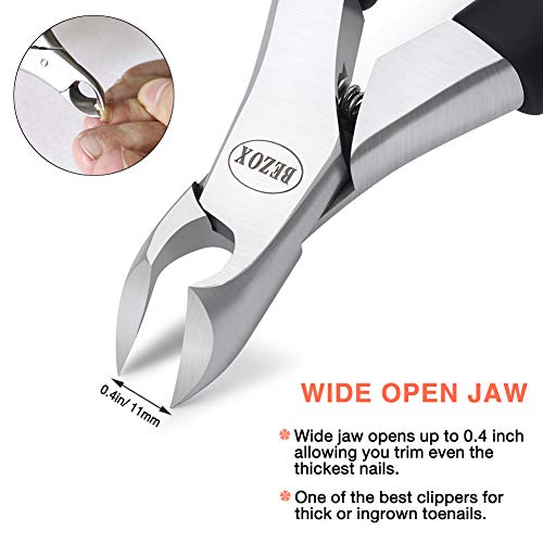 BEZOX Thick Toenail Clippers - Precision Large Toe Nail Clipper for Thick Nails, Comfort Grip Fingernail Clipper, Ergonomic Long Handle Nail Cutter, Professional-Grade Stainless Steel - color: Black