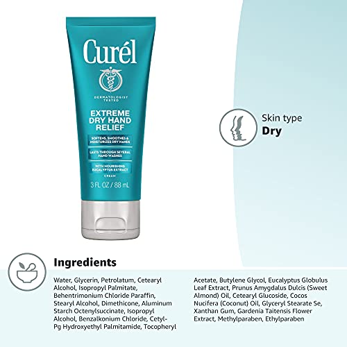 Curel Extreme Dry Hand Dryness Relief, Travel Size Hand Cream, Easily Absorbed for Long-Lasting Relief after Washing Hands, with Eucalyptus Extract, 3 Ounces (Pack of 2) - size: 3 Fl Oz (Pack of 2)