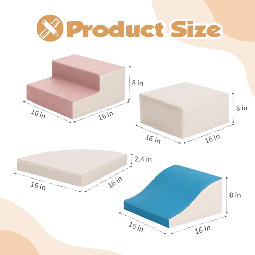TODIBY 4-Pieces Climbing Toys for Toddlers: PU Leather - Soft Play Climbing for Toddlers - Foam Climbing Blocks for Crawling and Sliding Indoor Playground for Kids（Blue Pink） - style: Blue Pink