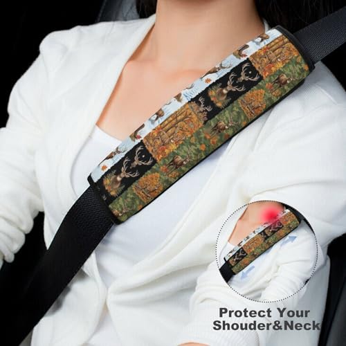 2 Pack Deer Camo Hunting Deers Seat Belt Shoulder Pad Breathable Shoulder Harness Cover for Child, All Vehicles, Neck and Shoulder Support - color: Pattern 1067