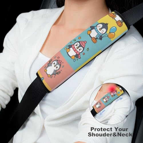 2PCS Penguin Cute Penguins Winter Animal Seat Belt Cover Breathable Seat Belt Cushion for Adults and Children, All Vehicles, Comfortable Driving - color: Pattern 675