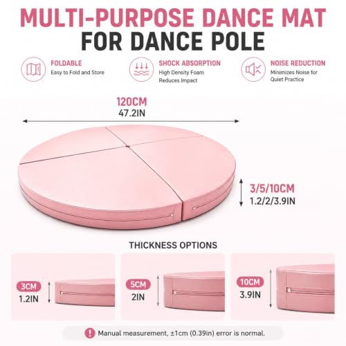 Pole Dance Mat, Folding Pole Crash Mat for Home, PU Leather Skid Proof Covering, Portable Safety Round Dancing Cushion for Home Studio Fitness - size: 120x5cm/47.2x2in