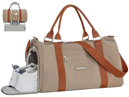 FIORETTO Womens Gym Tote Duffle Weekender Bag with Wet Pocket & Shoe Compartment, Ideal for Travel, Swimming, Dance, Khaki - color: Khaki, style: Gym Bag