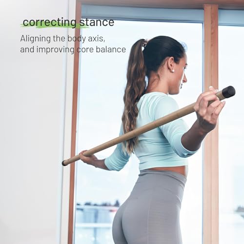 5FT Yoga Stick - Natural Bamboo Stretching Stick with Non-Slip Caps - 1.57" Thick Exercise Balance Pole for Posture Correction & Physical Therapy