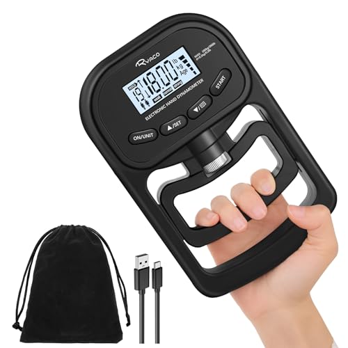 Ryaco Grip Strength Tester, 396lbs/180kg Rechargeable Exerciser Meter Digital Hand Dynamometer Grip Strength Trainer Electronic Hand Grip Strengthener with LCD Display for Sport Home School Use