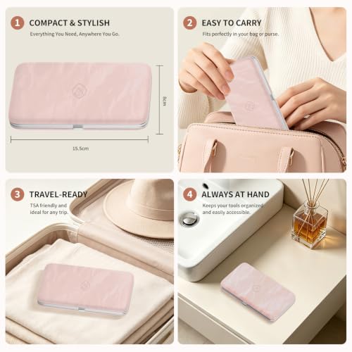 Manicure Set, Stainless Steel Nail Clipper Set with Travel Case | 12-Piece Set with Thicker Steel, Precision-ground Cutting Edges, and Smooth-finished Tools for Clean, Precise Trimming. - color: Rose Purple
