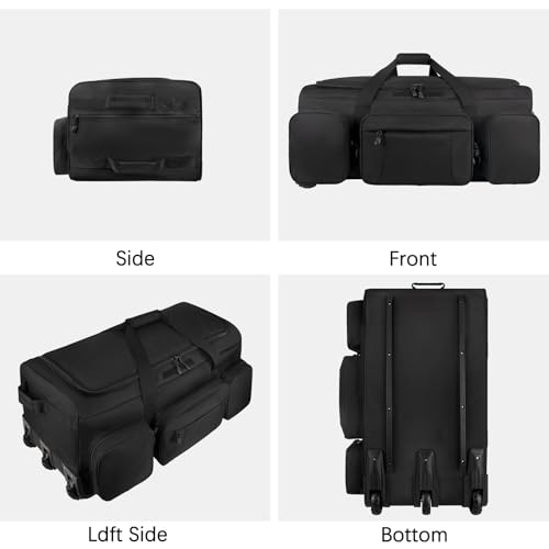 120L 3 Wheel Tactical Rolling Duffle Bag, Heavy Duty Military Deployment Luggage, 900D Waterproof Duffel for Camping Travel Outdoor Sports - color: Black
