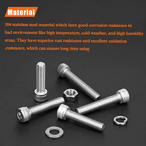 HELIFOUNER 70 Pieces M8 x 30mm /35mm /40mm /45mm /50mm, Hex Socket Head Cap Metric Screws Bolts Washers Nuts Kit, 304 Stainless Steel - size: M8 x 30/35/40/45/50mm