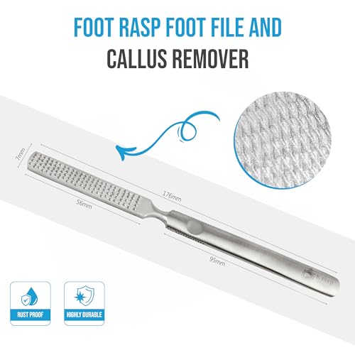 Foot Rasp Foot File Callus Remover Professional 7” Corn Removers for Toes Foot Care Pumice Pedicure Tool to Remove Hard Skin Wet Dry Callus Shaver for Feet, Colossal Stainless Steel By Krisp Beauty