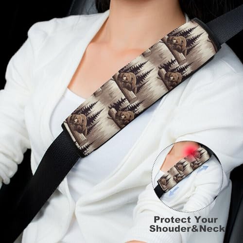 Universal Fit Seat Belt Cover for Adult Use, Stroller Pushchair High Chair, 2PCS Wild Animal Hunting Western Cabin Rustic Country Farmhouse Bear Harness Pads Strap Shock Absorption - color: Pattern 599