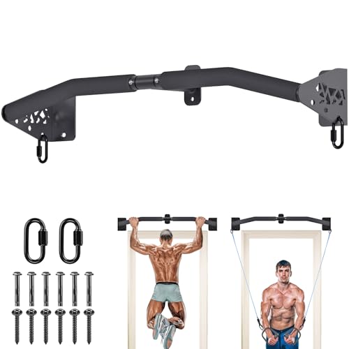 SELEWARE 32"/36" Wall Mount Pull Up Bar Joist Mount Chin Up Bar for Doorway | Heavy Duty Steel Construction Support 450 lb, w/Resistance Band Hooks, Fits 32"/36" Wall Studs for Home Gym Strength Training - size: B: 32" x 1.6" Dia Grip
