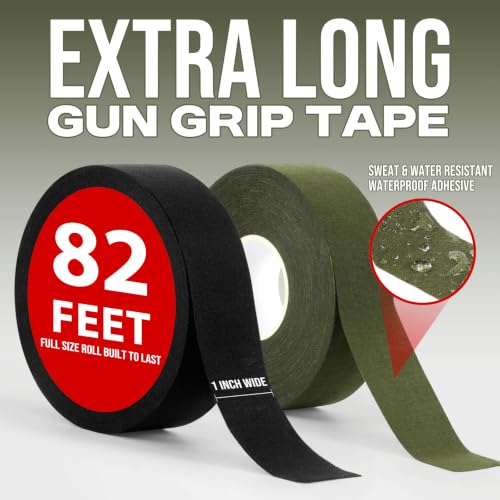 Gun Grip Tape, 1 in x 82 FT Goon Tactical Tape for Guns, Handgun, Pistol, Firearm, Rifle, Hockey, Bats, Baseball - Non-Slip, Non-Reflective Gun Tape Cotton & Synthetic Blend (Black & Green)