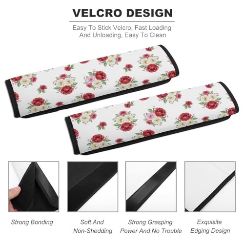 2PCS Soft Padded Car Seat Straps Shoulder Pads for Adult Use, Most Cars, Rose Flowers White Shoulder Protector, Shock Absorption - color: Pattern 396
