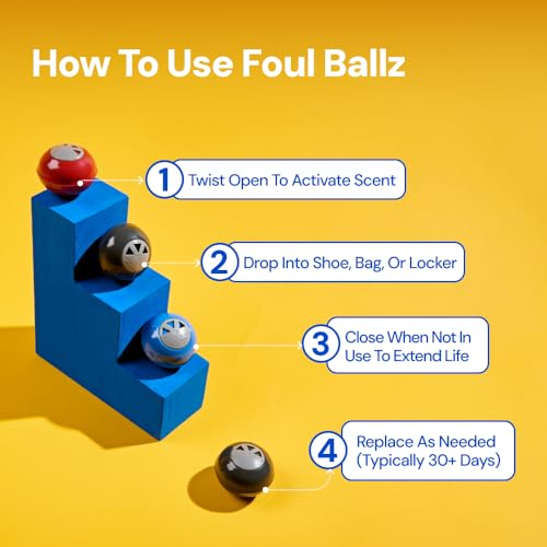 Fresh Kicks Foul Ballz Shoe Deodorizer Balls – 6 Pack – Eliminate Smelly Shoes Fast – Strong Sneaker Odor Fighter – Long-Lasting Shoe Freshener Inserts for Gym Bags, Lockers, Closets & Sports Gear