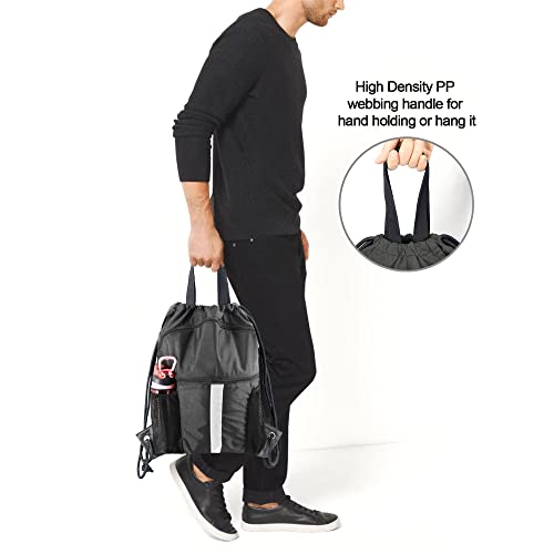 BeeGreen Drawstring Backpack Bag with Shoe Compartment, X-Large Black Gym Sports String Cinch Backpack - color: Mix Black