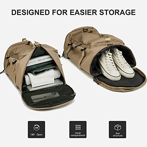 Gym Duffle Bag Waterproof black Laptop Backpack Suitable for Hiking, Fishing, Travel 40L Large Capacity Trendy Cool Lightweight Backpack for Men and Women - color: Khaki