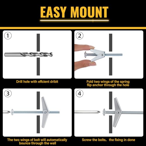 28PCS Toggle Bolts Wing Nuts Heavy Duty Hollow Wall Anchors 3 Sizes | 1/4" 3/16" 1/8" Butterfly Anchors, For Drywall Ceiling, Hang Shelves Heavy Fixtures, Metal Drywall Anchor and Screws Kit