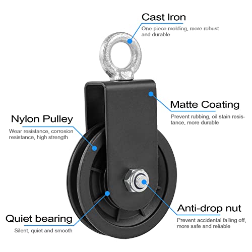 3.54 in Cable Pulley 360 Rotation Traction Wheel with Carabiner and Strap,Silence Smooth Detachable for DIY Gym Pulley System,DIY Gym Attachment Lifting Blocks,Ladder Lift,Hoists,Clothesline - color: 4 Pulley+4 Carabiner